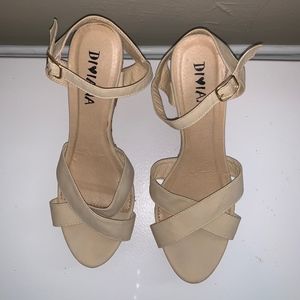 Tan Leather Cork Wedges Size 8.5